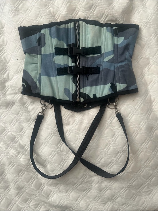 Lip Service Accessories - Ritual Designs Corsets Blue Camo Cybergoth Bondage Straps Waist Cincher sz 26